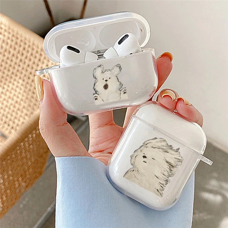 Cute Oil Painting Dog Clear Earphone Case For Apple