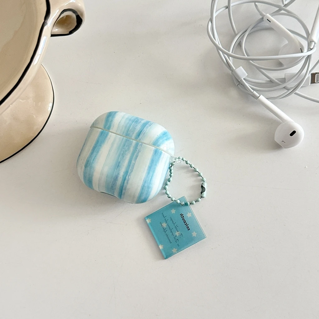 Blue White Gradient Stripes Pendant Case for AirPods