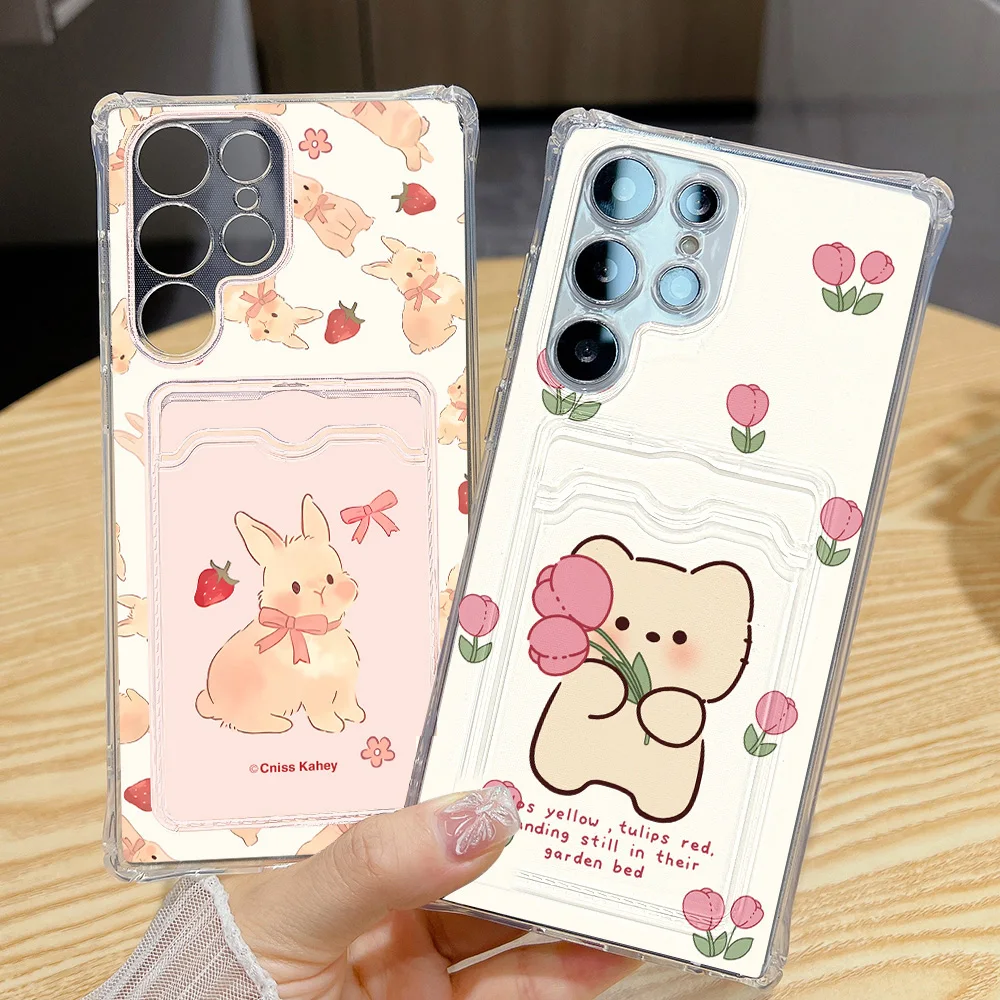 Cute Strawberry Rabbit Card Bag Phone Case