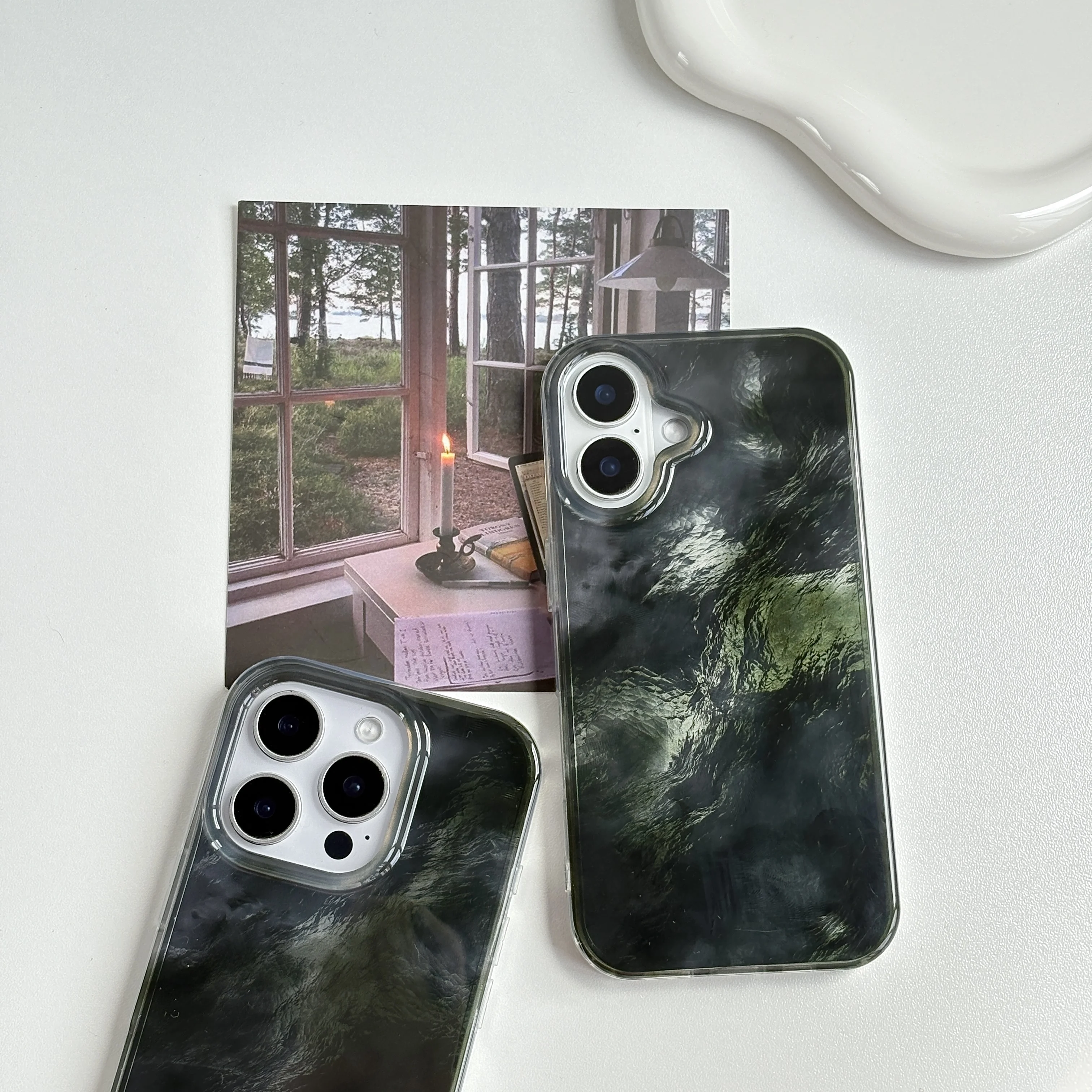 Grayish-Green Smudge Gradient Glossy Phone Case