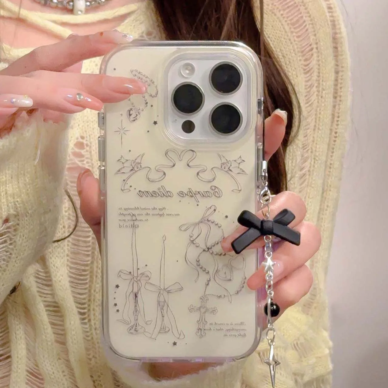 Retro Graffiti Bow Love Glitter Phone Case