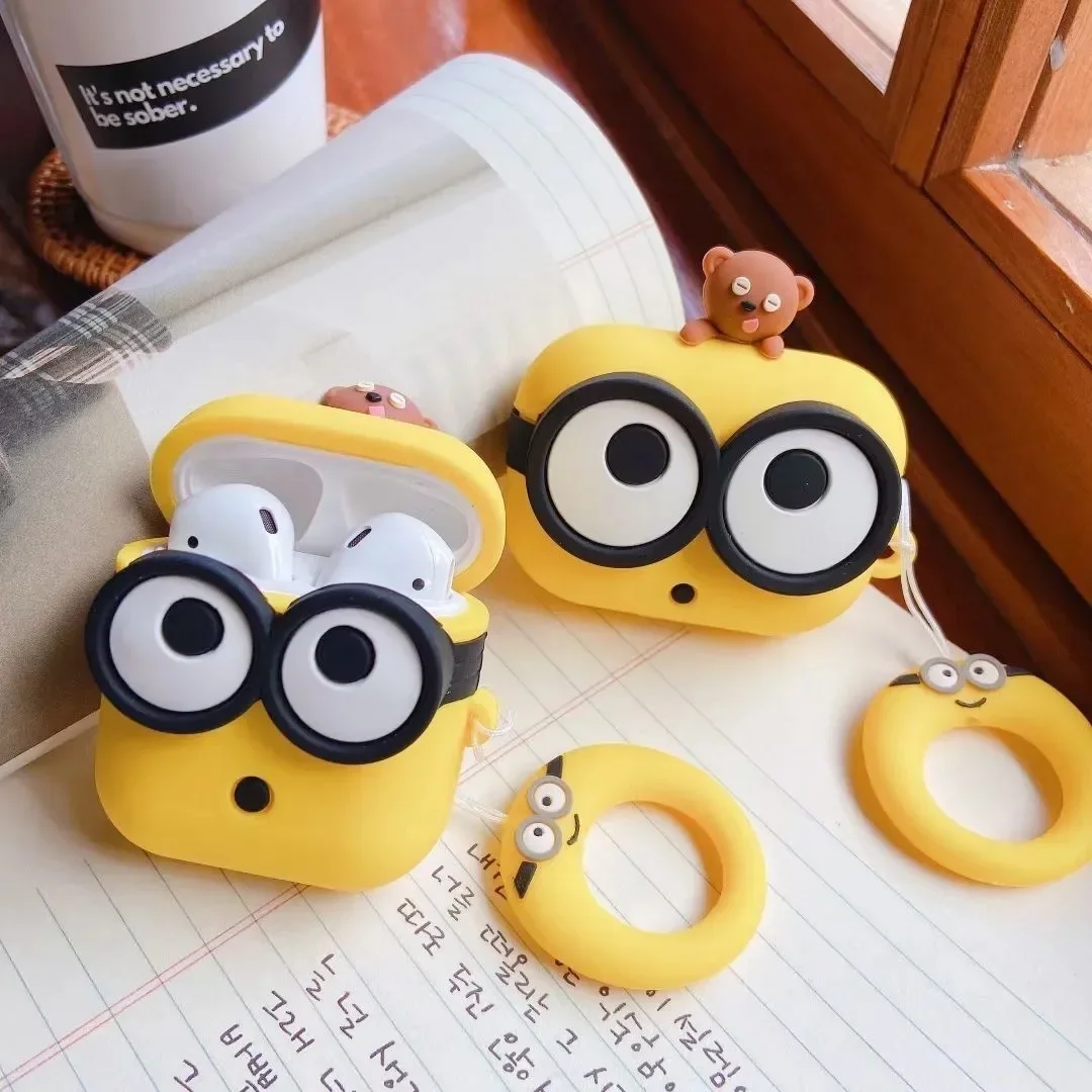 3D Minion Big Eyes Case With Bear Toy For Airpods - Image 2