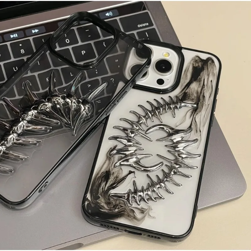 INS 3D Metal Fish Bone Clear Phone Case