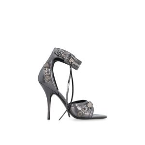 Gray Calfskin Stiletto Heel Sandals