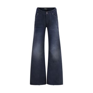 Blue Cotton Flared Jeans