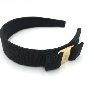 Black Grosgrain Headband With Gold Hardware