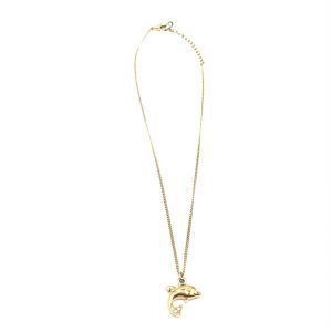 Dolphin Motif Rhinestone Gold Plated Necklace