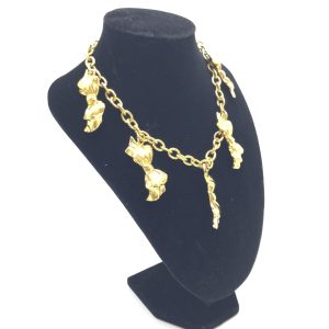 Gold Plated Chain Necklace With Bow Charms