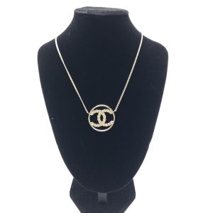 Gold Tone CC Circle Pendant Necklace