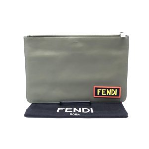 Moss Green Leather Clutch With Logo