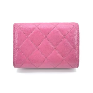 Pink Leather Quilted Flap Wallet