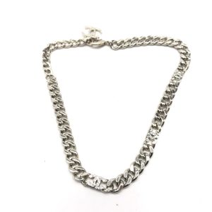 Silver Tone Curb Chain Link Necklace