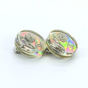 Vintage Holographic Logo Clip-On Earrings