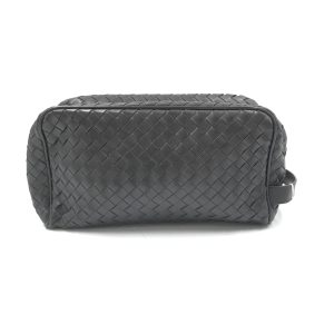 Woven Leather Cosmetic Bag, Black