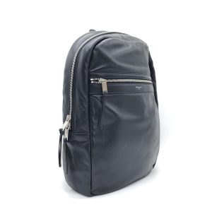 Black Leather City Backpack With Zipper