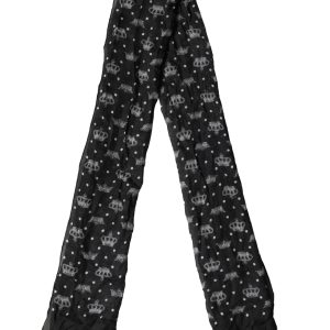 Black Wool Crown Print Fringe Neck Wrap 180cm x 65cm Scarf