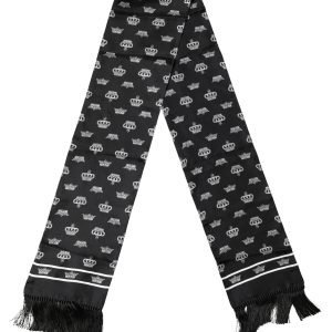 Black Silk Crown Fringes Neck Wrap Shawl 136cm X 15cm Scarf