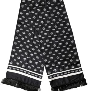 Black Silk Crown Fringe Neck Wrap 173cm x 32.5cm Scarf