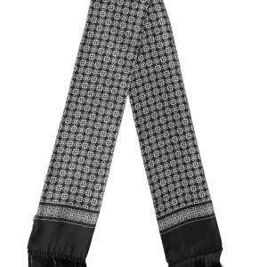 Black White Silk Geometric Neck Wrap 142cm X 15cm Scarf