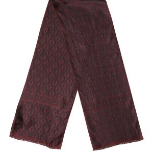 Burgundy Black Silk Paisley Foulard 135cm X 22cm  Scarf