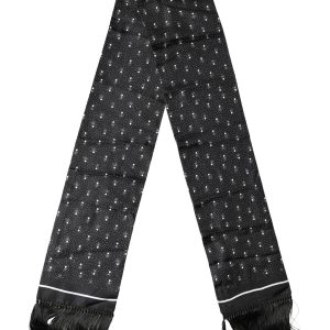 Black White Silk Dotted Print Foulard 140cm X 15cm Scarf