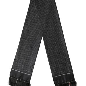 Black Silk Polka Dot Crown Foulard 140cm X 16.5cm Scarf