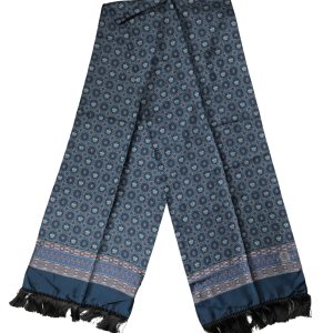 Blue Silk Crown Geometric Wrap Foulard 184cm X 33cm Scarf