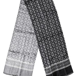 Black Gray Silk Bird Fringe Wrap Foulard 140cm X 23cm Scarf