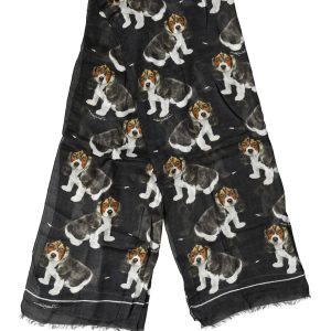 Black Dog Print Modal Wool Wrap Foulard 178cm X 63cm Scarf