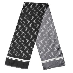Black Horseshoe Silk Neck Foulard 136cm x 23cm Men Scarf