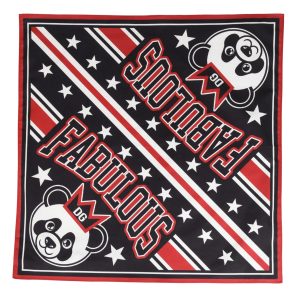 Black Red Panda Cotton Square Foulard 50.5cm x 50cm Scarf