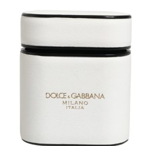 White Calf Leather Logo Print Flip Holder  Airpods Case