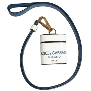 White Calf Leather Logo Flip Holder Strap Airpods Case