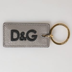 Gray Calf Leather D&G Logo Metal Ring Keyring Keychain