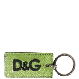 Green Calf Leather DG Logo Metal Ring Keyring Keychain