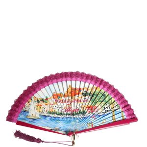 Multicolor Scenery Decorative Folding WoodCotton Hand Fan