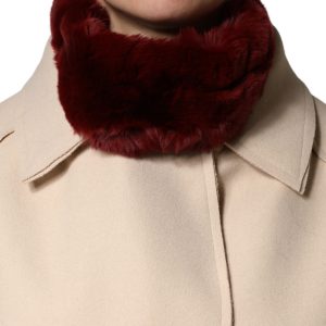 Red Lamb Fur Collar Women Neck Wrap 50cm x 8cm Scarf