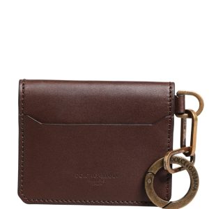 Brown Leather Logo Embossed Key Chain Card Holder Wallet