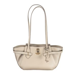 Beige Polyurethane Women Handbag