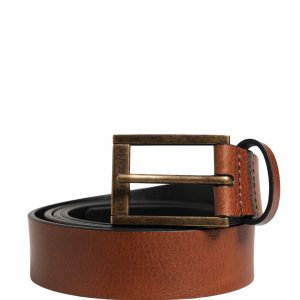 Men Brown Leather Classic Metal Buckle Belt
