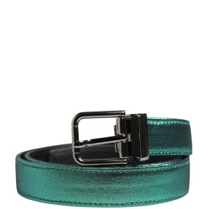 Men Green Lurex Polyester Metal Buckle Belt