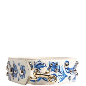 White Blue Floral Leather Stud Accessory Shoulder Strap