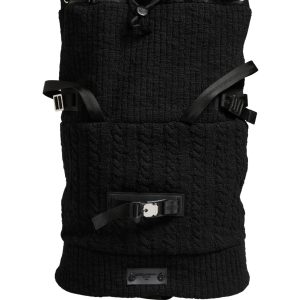 Black Tricot Wool Blend Duffel Backpack Travel Borse Bag