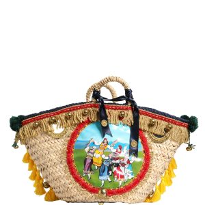 Multicolor Woven Straw Basket Embellished Sicily Bag