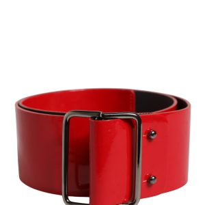 Red Wide Waist Silver Metal Buckle Belt