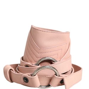 Light Pink Leather Wide Waist Round Buckle Belt