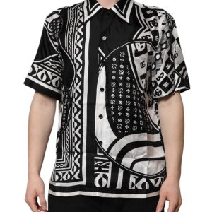 Black Silk Logo Print Short Sleeves Shirt