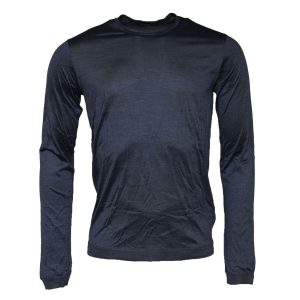 Blue Silk Crew Neck Long Sleeves Men T-shirt