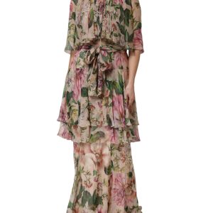 Multicolor Floral Silk Layered Maxi Dress