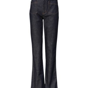 Dark Blue Cotton Flared Wide Leg Denim Jeans